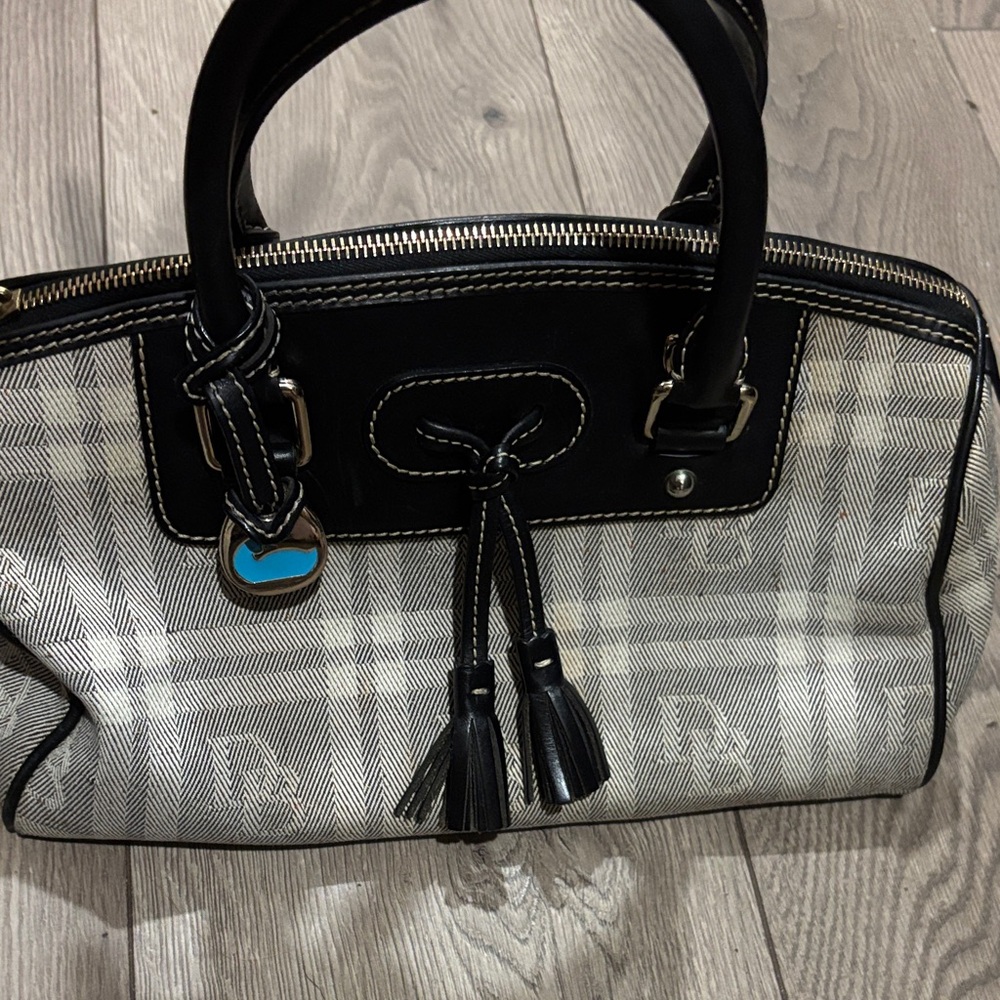 Dooney & Bourke Black and Cream Herringbone Satchel